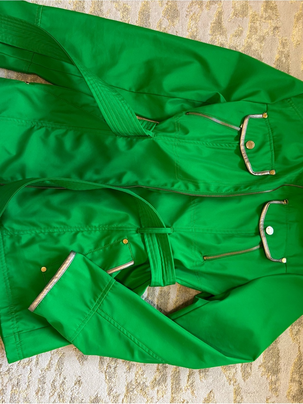 Michael Kors Bright Green Utility Jacket with Silver Trim